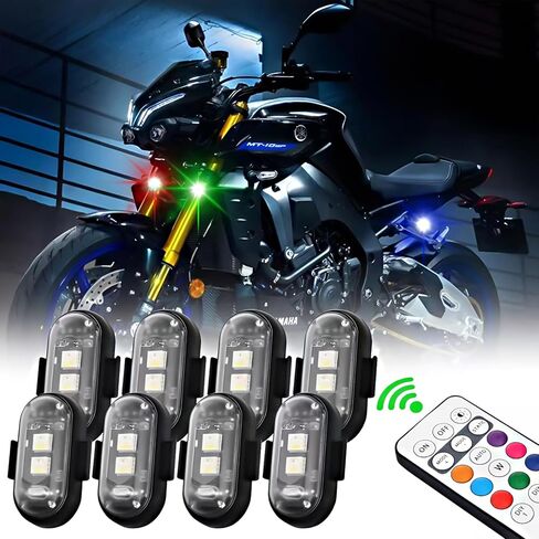 8 قطع إضاءة LED لاسلكية مع جهاز تحكم عن بعد، إضاءة LED عالية السطوع، 8 ألوان، شحن USB، عمر بطارية طويل 60 ساعة، مقاومة للماء IP65، مناسبة للسيارات والدراجات النارية والدراجات الهوائية، إلخ. in Saudi Arabia