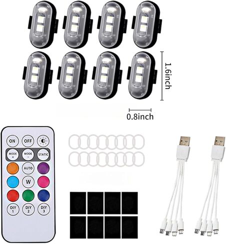 8 قطع إضاءة LED لاسلكية مع جهاز تحكم عن بعد، إضاءة LED عالية السطوع، 8 ألوان، شحن USB، عمر بطارية طويل 60 ساعة، مقاومة للماء IP65، مناسبة للسيارات والدراجات النارية والدراجات الهوائية، إلخ. in Saudi Arabia