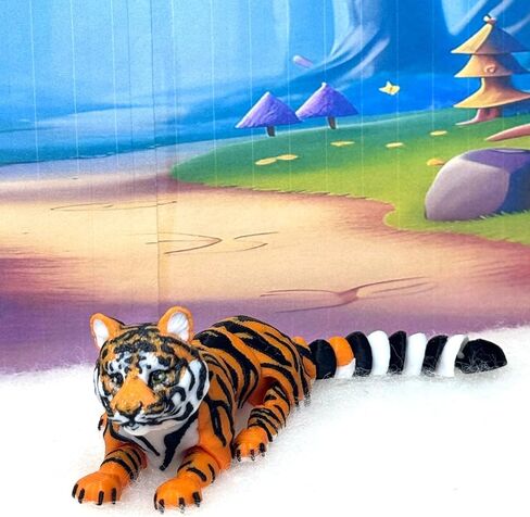 3D Printed Tiger, Animal Creature Flexible Tiger Toys, 6.5 Inches Articulated Fidget Animal for Home Office Executive Desk Decoration AT001-WHT (Orange & Black) in Saudi Arabia