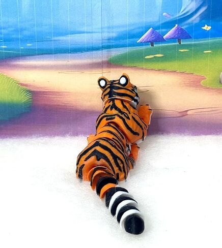 3D Printed Tiger, Animal Creature Flexible Tiger Toys, 6.5 Inches Articulated Fidget Animal for Home Office Executive Desk Decoration AT001-WHT (Orange & Black) in Saudi Arabia