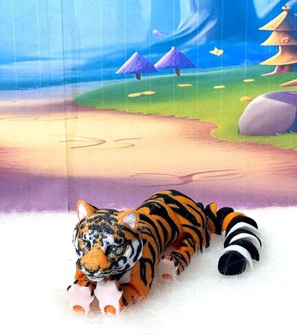 3D Printed Tiger, Animal Creature Flexible Tiger Toys, 6.5 Inches Articulated Fidget Animal for Home Office Executive Desk Decoration AT001-WHT (Orange & Black) in Saudi Arabia