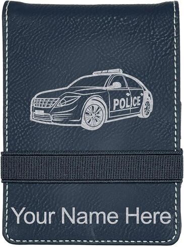 LaserGram Mini Padfolio with Notepad and Pen, Police Car, Personalized Engraving Included (Black with Silver) in Saudi Arabia