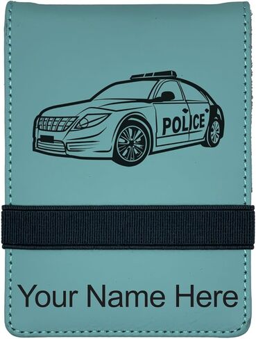 LaserGram Mini Padfolio with Notepad and Pen, Police Car, Personalized Engraving Included (Black with Silver) in Saudi Arabia