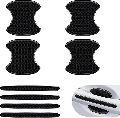 8 PCS Door Handle Protection Stickers, Carbon Fiber Door Bowl Anti-Scratch Film, Exterior Reflective Handle Decorative Guard, Universal for Most Cars, Trucks, SUVs (Black) in Saudi Arabia