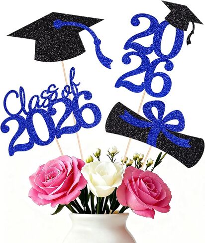 16 PCS Graduation Cake Toppers – Blue Class of 2026 Centerpieces Picks for Graduation Theme Party Decorations Supply in Saudi Arabia