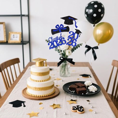 16 PCS Graduation Cake Toppers – Blue Class of 2026 Centerpieces Picks for Graduation Theme Party Decorations Supply in Saudi Arabia