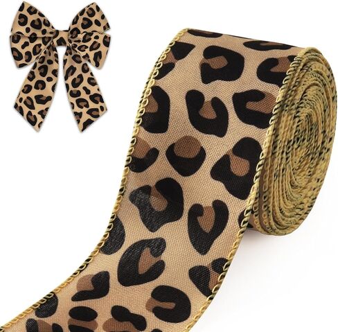 2.5 Inch × 10 Yards Leopard Print Ribbons for Crafting, Brown Black Burlap Ribbon Hunting Theme Ribbons Retro Craft Ribbon for Gift Wrapping Birthday Baby Shower Decorations in Saudi Arabia