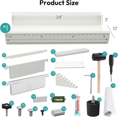قالب إيبوكسي، قالب راتنجات إيبوكسي من راتينج ريفر تيبل مع مقسم قابل للتعديل، 24 × 12 × 3 بوصة مع مستوى الفقاعات، نظام ملء المشبك ولوحة عمق شفافة مثالية in Kuwait