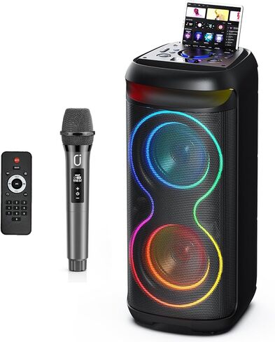 JYX Karaoke Machine with 2 Wireless Microphones for Adults, 8" Subwoofer Big Bluetooth Speaker with 500W Peak Power,PA System with DJ Light, Rolling Wheels and Trolley,Perfect for Outdoor Party in Saudi Arabia