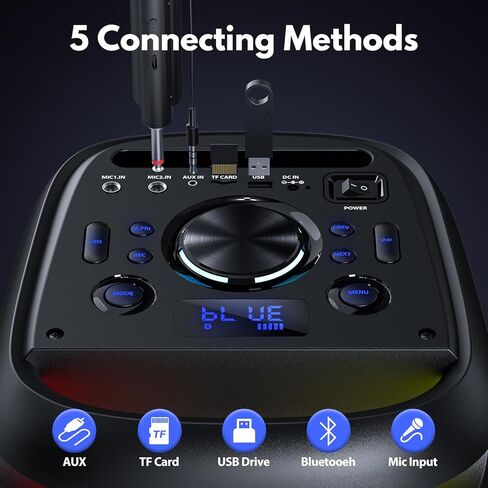 JYX Karaoke Machine with 2 Wireless Microphones for Adults, 8" Subwoofer Big Bluetooth Speaker with 500W Peak Power,PA System with DJ Light, Rolling Wheels and Trolley,Perfect for Outdoor Party in Saudi Arabia