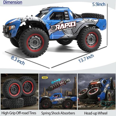 سيارات RC كبيرة بمقياس 1:16 بسرعة 50 كم/ساعة عالية السرعة ألعاب سيارات RC للأولاد سيارة تحكم عن بعد 2.4G 4WD شاحنة الوحش للطرق الوعرة (أحمر) in Kuwait