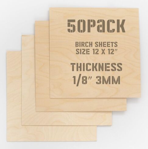 Crystal Element 50 Pack Baltic Birch Plywood 3mm 1/8 12x12 Inch Square Sheets - Ideal for DIY, Crafts, Pyrography, Laser Cutting, Engraving, School Projects, Painting, Wood Burning in Saudi Arabia