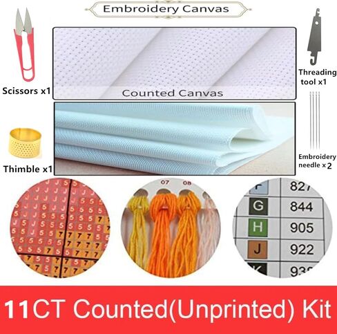 Dimensean Counted Cross Stitch Kit for Beginners, 11CT Unprinted Cross-Stitch Kit Easy Patterns Needlepoint Kit Cross Stitching Embroidery Kit Supplies- Colorful Flower vase 18x18 inch in Saudi Arabia