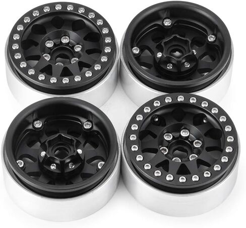 Aluminum Alloy 1.9" Beadlock Wheels Rims Hub for RC 1/10 TRX4, Axial SCX10-II, D90 Scale RC Crawler Car (Bright Silver+Bright Black) in Saudi Arabia