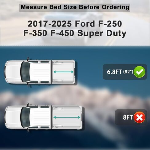 غطاء سرير شاحنة ناعم قابل للطي متوافق مع سرير 2017-2025 Ford F250 F350 F450 Super Duty 6.8ft (82")، مقاوم للماء، شديد التحمل، سهل التركيب in Kuwait