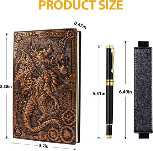 دفتر ملاحظات FEIDIAO Vintage Flying Dragon، مجلة سفر DND، مقاس A5 يوميًا مع قلم حبر جاف وغطاء قلم، هدية دفتر كتابة مجلة من جلد البولي يوريثان ثلاثي الأبعاد للرجال والنساء (نحاس أحمر) in Kuwait