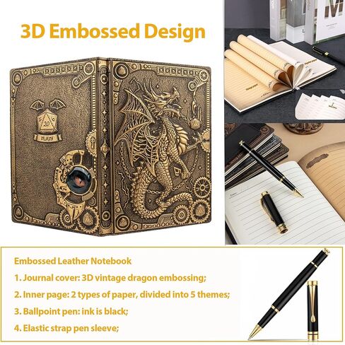 دفتر ملاحظات FEIDIAO Vintage Flying Dragon، مجلة سفر DND، مقاس A5 يوميًا مع قلم حبر جاف وغطاء قلم، هدية دفتر كتابة مجلة من جلد البولي يوريثان ثلاثي الأبعاد للرجال والنساء (نحاس أحمر) in Kuwait