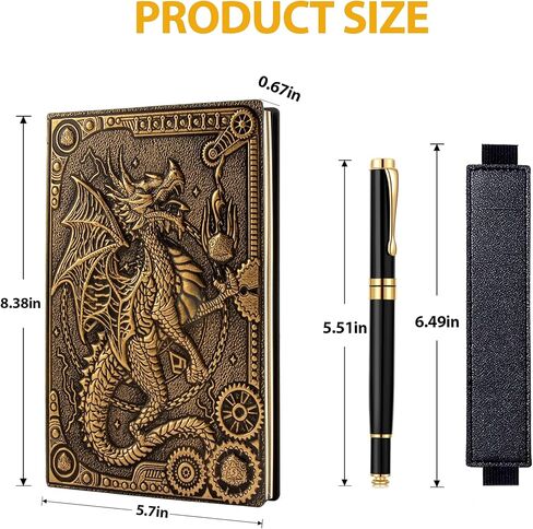 دفتر ملاحظات FEIDIAO Vintage Flying Dragon، مجلة سفر DND، مقاس A5 يوميًا مع قلم حبر جاف وغطاء قلم، هدية دفتر كتابة مجلة من جلد البولي يوريثان ثلاثي الأبعاد للرجال والنساء (نحاس أحمر) in Kuwait