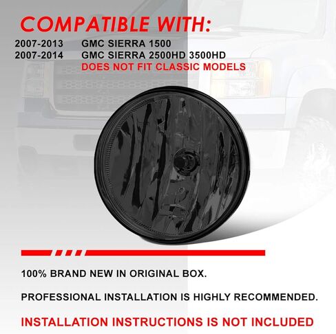 مجموعة مصابيح الضباب من Auto Dynasty متوافقة مع 2007-2014 GMC Sierra 1500 2500HD 3500HD، مصباح ضباب مع استبدال أحزمة الأسلاك، جانب راكب السائق، عدسة مدخنة in Kuwait