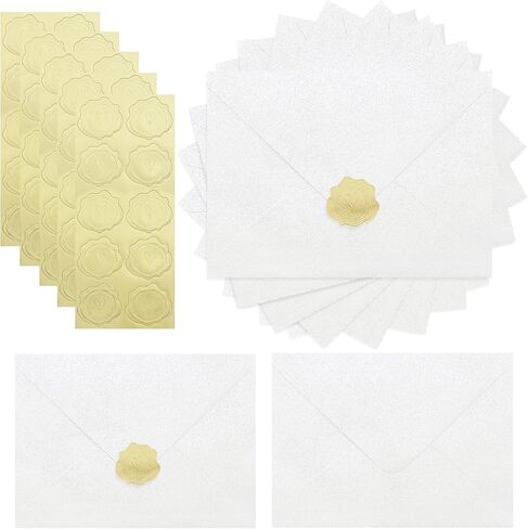 50 عبوة 5 × 7 مظاريف لؤلؤية، مظاريف لامعة ذاتية اللصق مقاس A7، مع غطاء على شكل حرف V لبطاقات التهنئة، وأظرف دعوة لحفلات الزفاف، والتخرج، وحفلات استقبال المولود الجديد، والحفلات (أبيض لؤلؤي ثلجي) in Kuwait