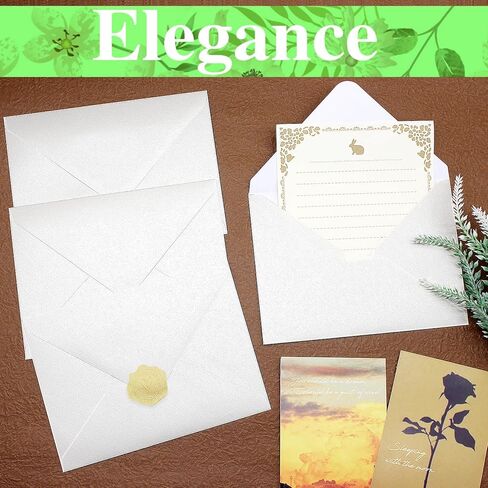 50 عبوة 5 × 7 مظاريف لؤلؤية، مظاريف لامعة ذاتية اللصق مقاس A7، مع غطاء على شكل حرف V لبطاقات التهنئة، وأظرف دعوة لحفلات الزفاف، والتخرج، وحفلات استقبال المولود الجديد، والحفلات (أبيض لؤلؤي ثلجي) in Kuwait