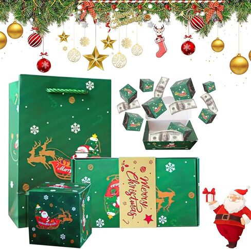 Christmas Surprise Gift Box Explosion for Money,Unique Folding Bouncing Envelope Gift Box with Confetti,Cash Explosion Luxury for Christmas Birthday Anniversary Valentine Proposal(10 Bounces) (Green) in Kuwait