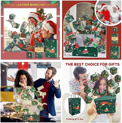 Christmas Surprise Gift Box Explosion for Money,Unique Folding Bouncing Envelope Gift Box with Confetti,Cash Explosion Luxury for Christmas Birthday Anniversary Valentine Proposal(10 Bounces) (Green) in Kuwait