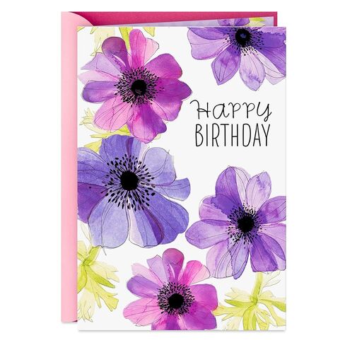 Hallmark Birthday Card for Her (Purple and Yellow Flowers) for Mom, Aunt, Sister, Niece, Friend in Saudi Arabia