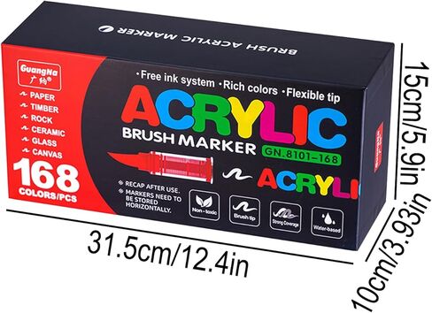 168 Colors Acrylic Paint Markers Set, Soft Brush Tip Acrylic Markers Paint Pens, Acrylic Pens for Rock Painting, Wood, Glass, Canvas, Fabric DIY Arts and Crafts in Saudi Arabia