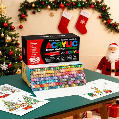 168 Colors Acrylic Paint Markers Set, Soft Brush Tip Acrylic Markers Paint Pens, Acrylic Pens for Rock Painting, Wood, Glass, Canvas, Fabric DIY Arts and Crafts in Saudi Arabia