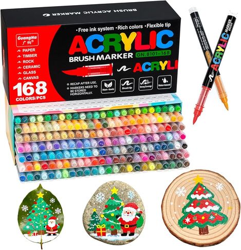 168 Colors Acrylic Paint Markers Set, Soft Brush Tip Acrylic Markers Paint Pens, Acrylic Pens for Rock Painting, Wood, Glass, Canvas, Fabric DIY Arts and Crafts in Saudi Arabia