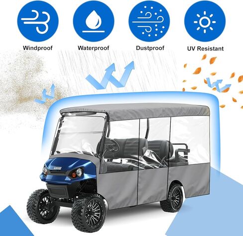 استبدال غطاء عربة الجولف لسيارة Yamaha Club Car EZGO 4+2/6 للركاب، قماش أكسفورد 420D مع نوافذ شفافة، سحابات للأبواب للحماية من غبار الشمس والثلوج (4+2/6 مقعد) in Kuwait