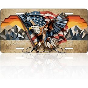 لوحة ترخيص أمامية - لوحة ترخيص من الألومنيوم مقاس 6 × 12 بوصة لتزيين السيارة مع العلم الأمريكي والنسر - لوحة مخصصة للسيارة وسيارات الدفع الرباعي والشاحنة والشاحنة (كرتون) in Kuwait