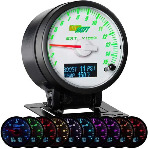 حزمة قياس الديزل GlowShift 3in1 المتوافقة مع Dodge Ram Cummins 1500 2500 3500 2003-2009 - 60 مم قرص أبيض 1500 F بيرومتر EGT مع تعزيز رقمي وقراءات درجة الحرارة - جراب عمود واحد رمادي داكن in Saudi Arabia