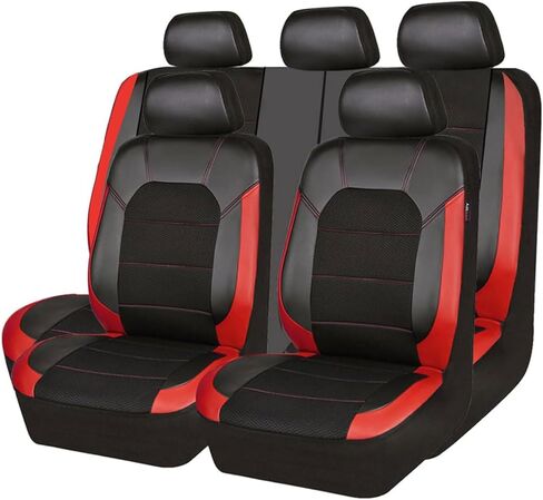 9 Pcs Seat Covers for Kia Picanto III 2017 2018 2019 2020 2021 2022 2023 2024 2025, Luxury Leather Car Seat Cover Waterproof Non-Slip All Weather Use Interior Accessories,Red in Saudi Arabia