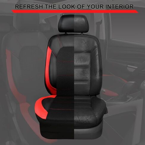 9 Pcs Seat Covers for Kia Picanto III 2017 2018 2019 2020 2021 2022 2023 2024 2025, Luxury Leather Car Seat Cover Waterproof Non-Slip All Weather Use Interior Accessories,Red in Saudi Arabia