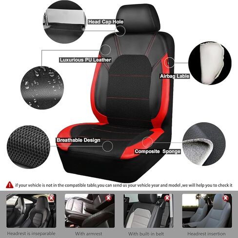 9 Pcs Seat Covers for Kia Picanto III 2017 2018 2019 2020 2021 2022 2023 2024 2025, Luxury Leather Car Seat Cover Waterproof Non-Slip All Weather Use Interior Accessories,Red in Saudi Arabia