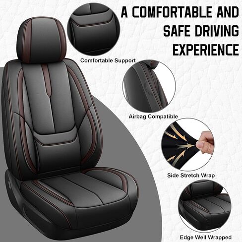 أغطية مقاعد السيارة YuCen مناسبة لسيارة Nissan Rogue 2010-2026 واقي مقعد جلدي مقاوم للماء وجيد التهوية، متوافق مع الوسادة الهوائية، سهل التركيب والتنظيف من الداخل التلقائي المتين (5 مقاعد، أسود وبني، ستاندرد) in Kuwait