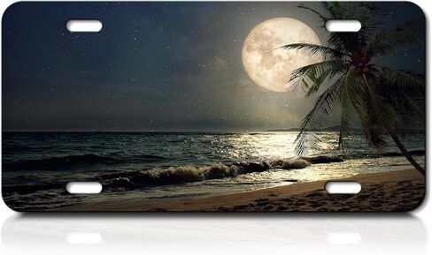 لوحة ترخيص، غطاء لوحات ترخيص معدنية من الألومنيوم بزخرفة لطيفة أمامية سوداء مع 4 فتحات، غطاء علامة زينة مبتكر لديكور السيارة على شاطئ القمر in Kuwait