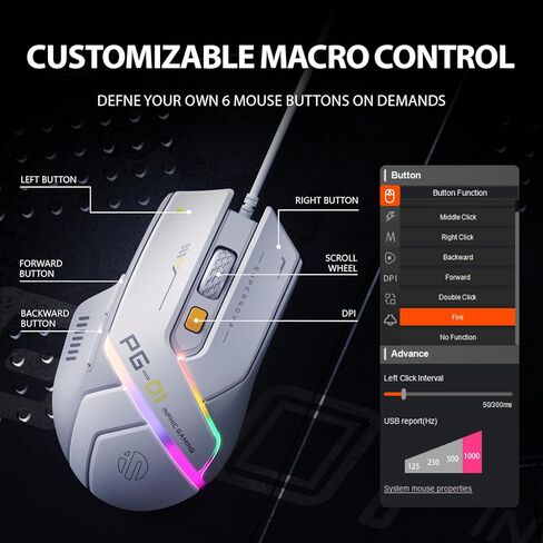INPHIC IN9 Wireless Gaming Mouse, True Tri-Mode Bluetooth/Type-CWired/2.4G Wireless Mouse, 10000 DPl, Fully Programmable, RGB Backlit, Rechargeable Wireless Computer Mouse for Laptop PC Mac-White-Gray in Kuwait