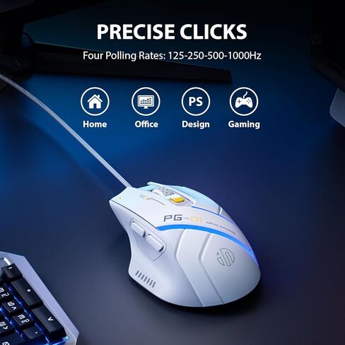 INPHIC IN9 Wireless Gaming Mouse, True Tri-Mode Bluetooth/Type-CWired/2.4G Wireless Mouse, 10000 DPl, Fully Programmable, RGB Backlit, Rechargeable Wireless Computer Mouse for Laptop PC Mac-White-Gray in Kuwait