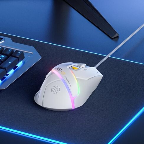 INPHIC IN9 Wireless Gaming Mouse, True Tri-Mode Bluetooth/Type-CWired/2.4G Wireless Mouse, 10000 DPl, Fully Programmable, RGB Backlit, Rechargeable Wireless Computer Mouse for Laptop PC Mac-White-Gray in Kuwait
