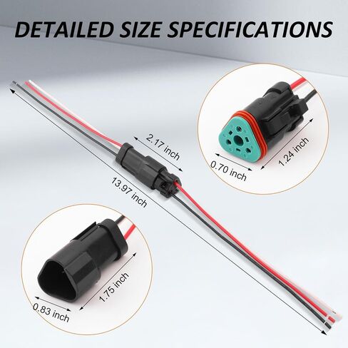 DT Connectors Waterproof, 18 AWG Automotive Electrical Connectors Male and Female Wire with Heat Shrink Tubing for Car, Truck, Boat (2 Pin 6 Kits) in Saudi Arabia