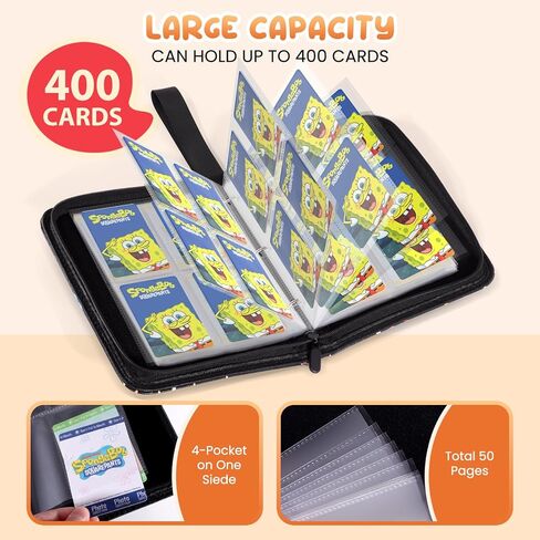 4-Pocket Trading Card Binder Bundle with 50 Sleeves Holds 400 Cards, Zipper Card Holder Album for Game and Sports Cards Collectors - Black in Saudi Arabia