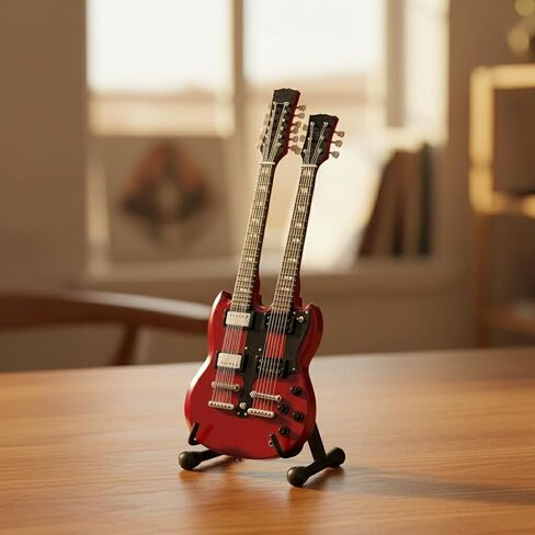 ACDC Angus Young Miniature Guitar, 1:4 Scale Miniature Replica Guitar Model - ACDC Mini Guitars for Desks - Red Cherry Hand Painted SG Guitar, Solid Mahogany Wood, 10 Inches in Kuwait