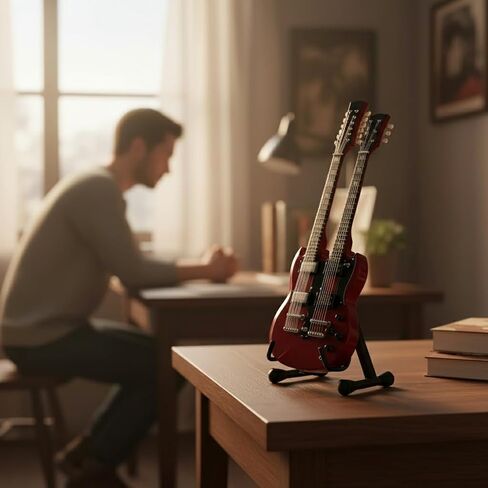 ACDC Angus Young Miniature Guitar, 1:4 Scale Miniature Replica Guitar Model - ACDC Mini Guitars for Desks - Red Cherry Hand Painted SG Guitar, Solid Mahogany Wood, 10 Inches in Kuwait