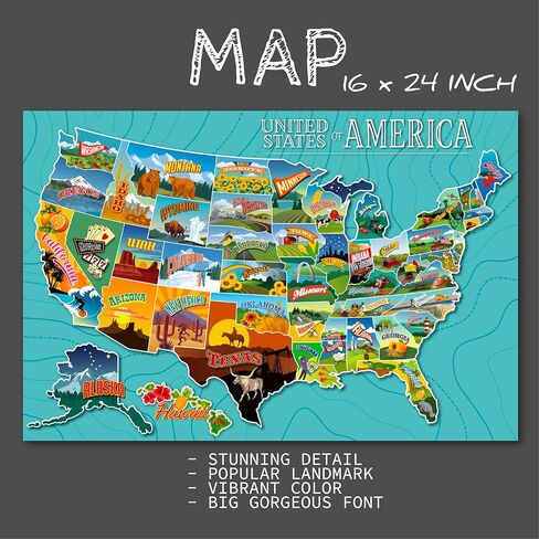 USA Educational Poster Set for Kids – 3-Pack Includes United States Map, Presidents of the USA, and National Parks with State Animals – 16x24 Laminated Classroom Wall Posters for Homeschool & Geography Learning in Saudi Arabia