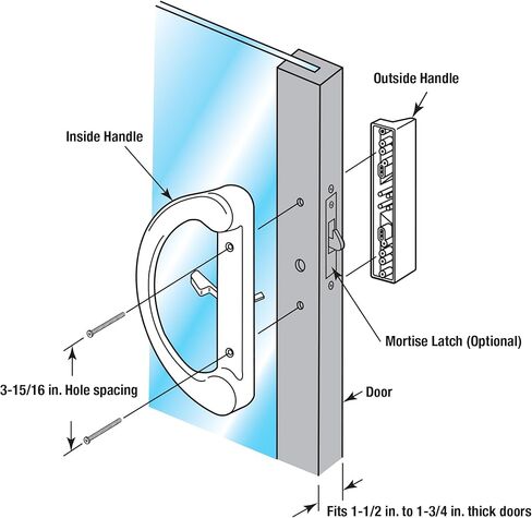 PRIME-LINE C 1225 Sliding Patio Door Handle Set & E 2014 Mortise Lock - Adjustable, Spring-Loaded Hook Latch Projection, Aluminum and Vinyl, 3-11/16", 45 Degree Keyway, Round Face in Saudi Arabia