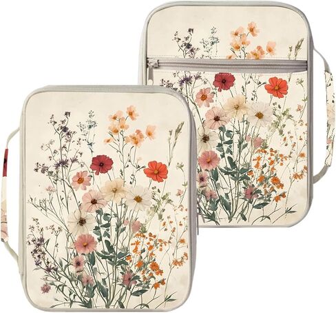 غطاء الكتاب المقدس على شكل زهرة برية عتيقة للنساء | حافظة كتابية زهرية بسحاب ومقبض | حقيبة كبيرة من البوليستر للكتاب المقدس مع جيوب للكنيسة والدراسة والسفر | هدايا مسيحية للنساء in Kuwait