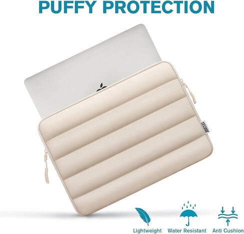 حافظة كمبيوتر محمول TECOOL Puffy 13.3 بوصة لجهاز MacBook Air 13 13.6 M4 M3 M2 2025 2024-2010، MacBook Pro 13/14 M4 M3 M2 M1 2024 2023-2012، غطاء حماية مقاوم للصدمات ومقاوم للماء، بيج in Saudi Arabia